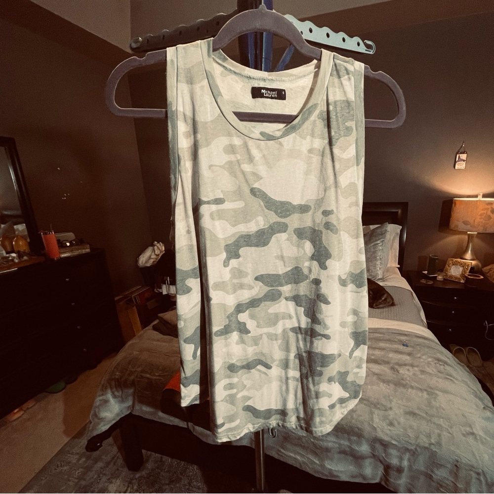 Michael Lauren Camouflage Grey Green Tank Top
